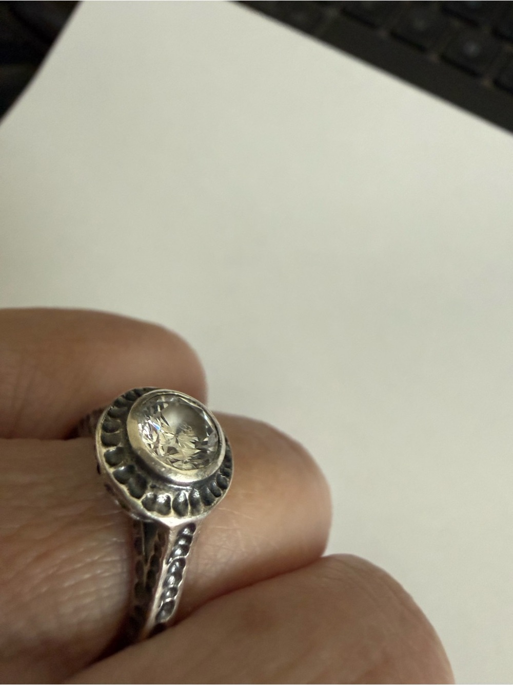 Sterling Silver Clear Stone Ring - Classic Bezel Setting